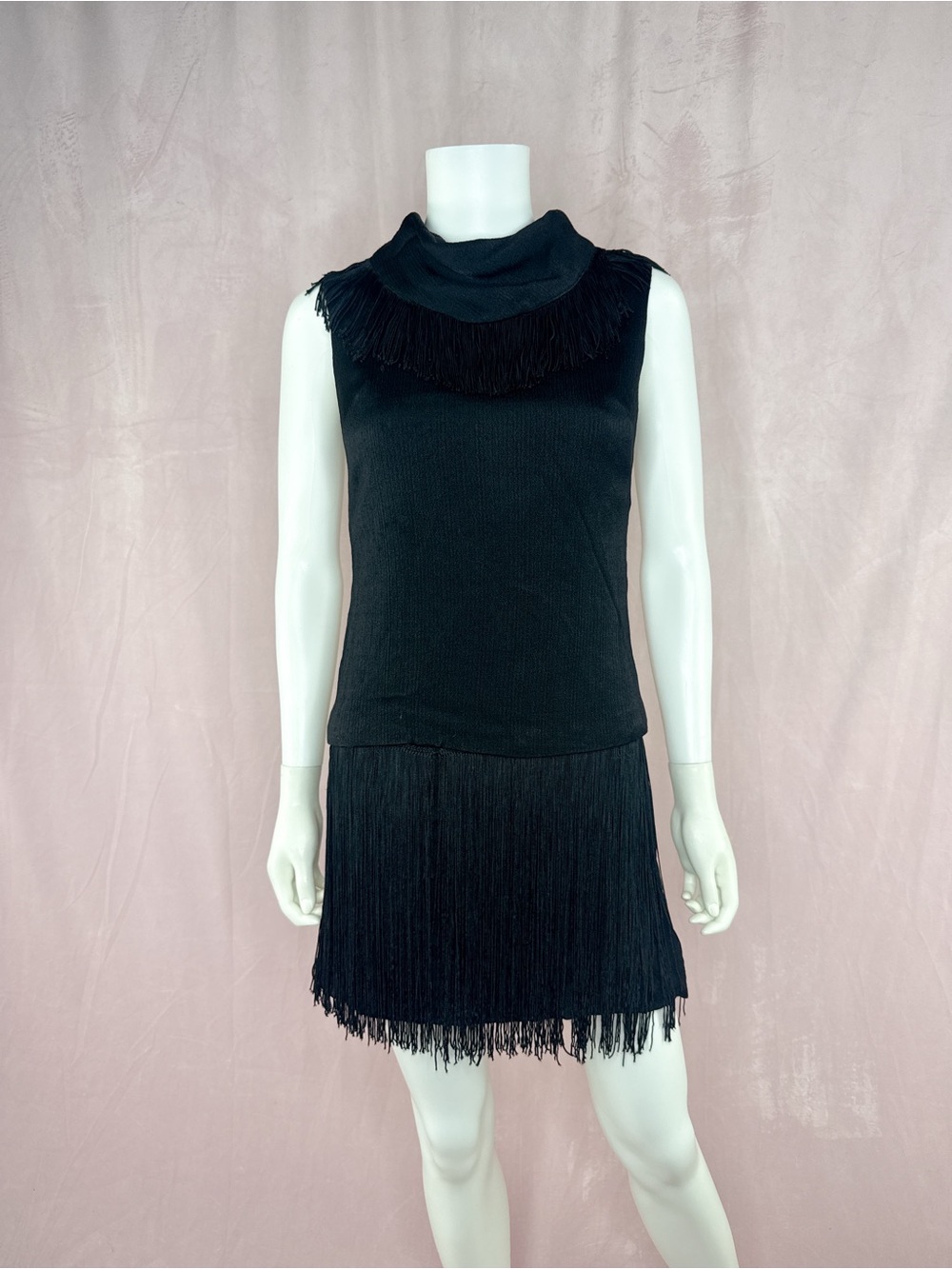 MISS THEME Womens Vintage Black Go-Go Dancer FRINGE Mini Shift Dress Costume 60s